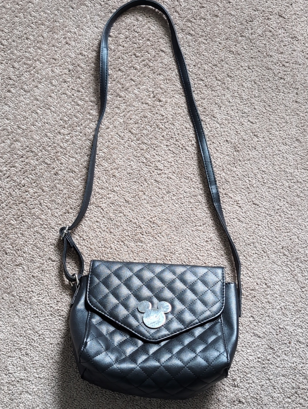 Disney Black Quilted Crossbody with Mickey Emblem